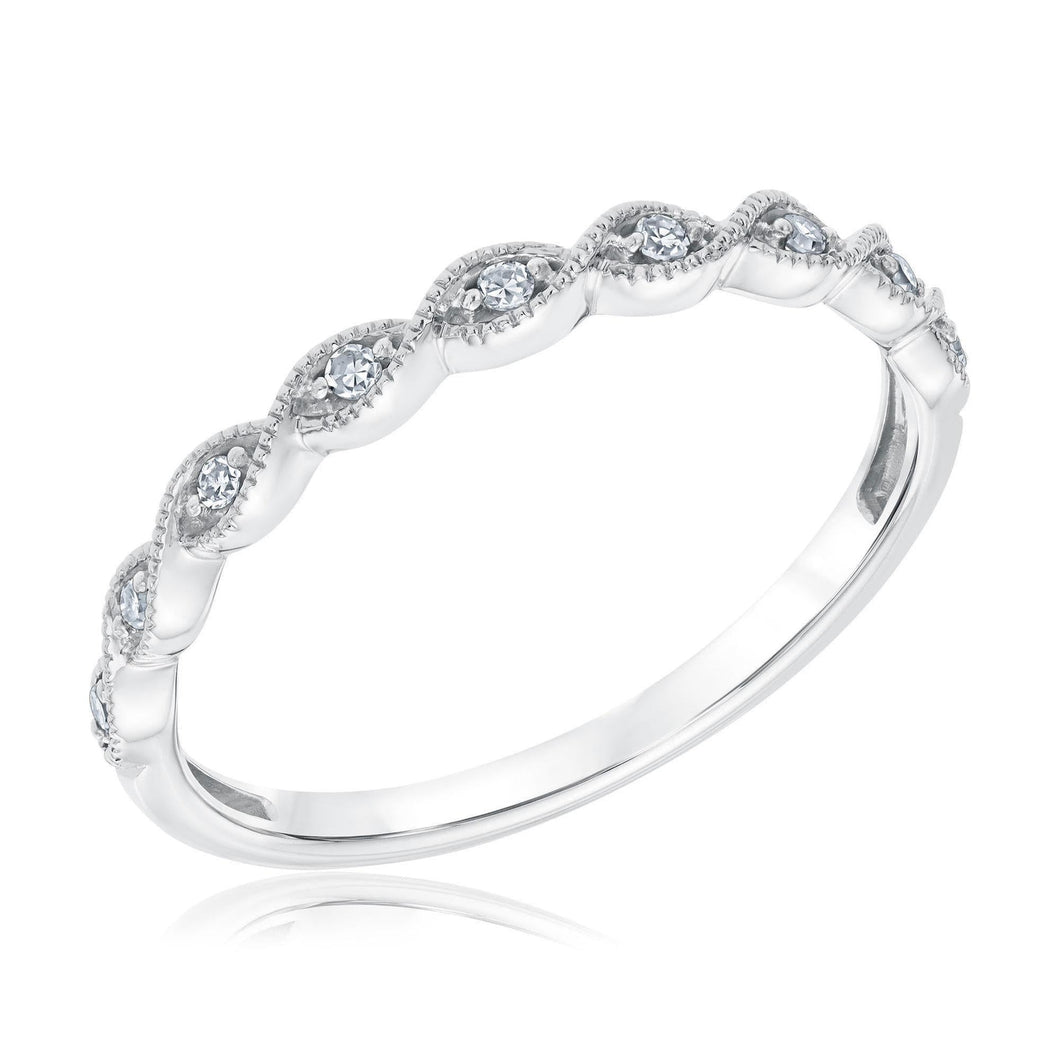 Round Diamond White Gold Milgrain Stackable Ring 1/15ctw