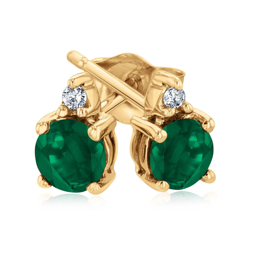 Round Emerald and Diamond Accent Yellow Gold Stud Earrings