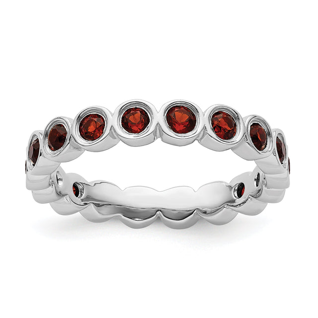 Round Garnet Sterling Silver Stackable Ring - Size 8