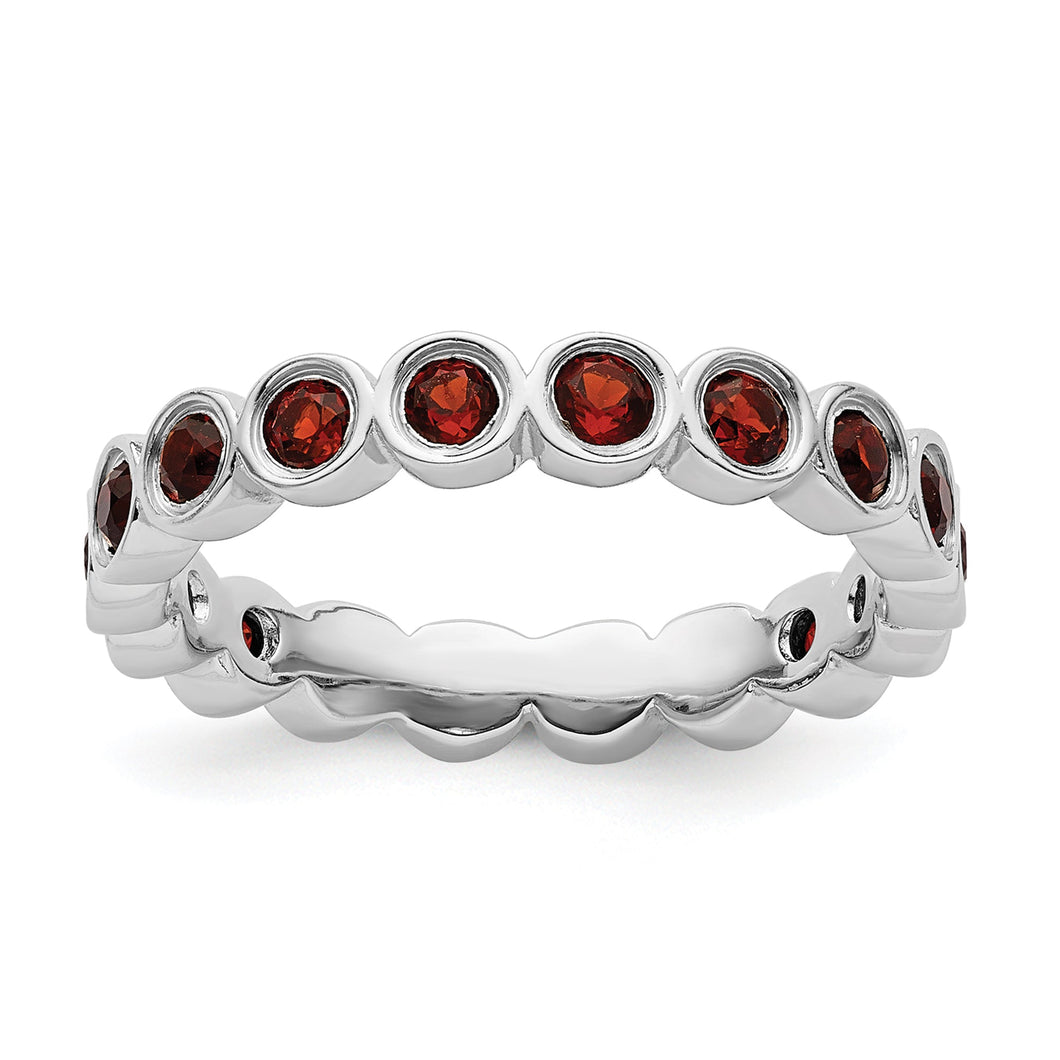 Round Garnet Sterling Silver Stackable Ring - Size 8