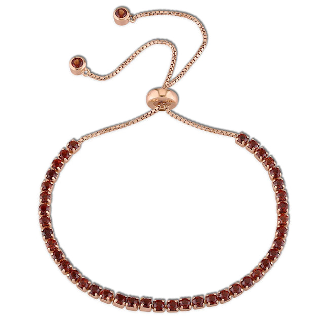 Round Garnet Tassel Bolo Bracelet in Rose Tone