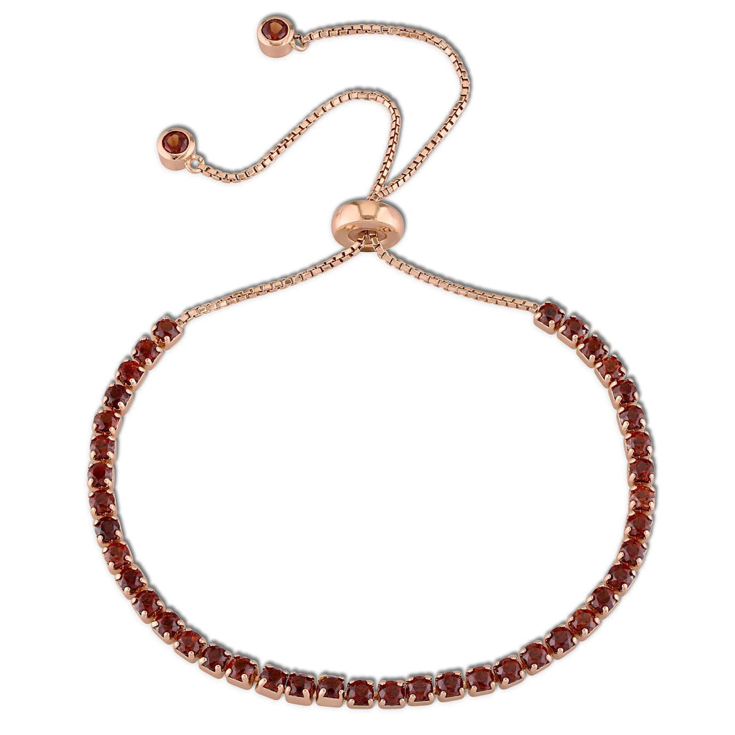 Round Garnet Tassel Bolo Bracelet in Rose Tone