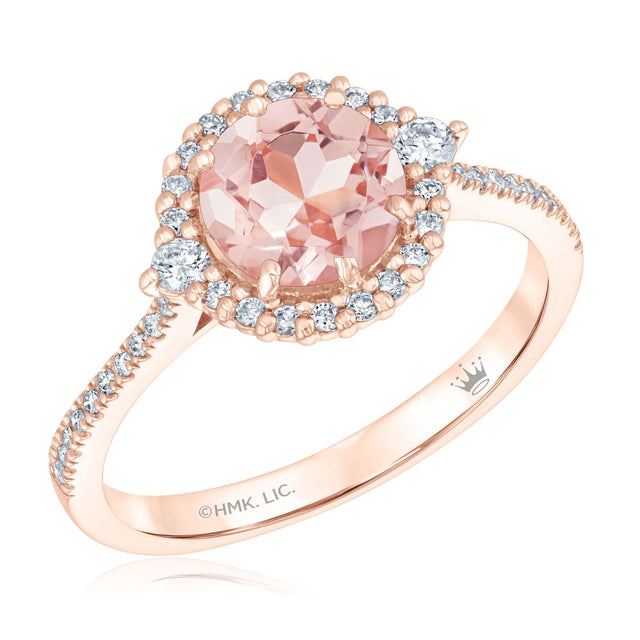 Round Morganite and Diamond Halo Engagement Ring 1/3ctw