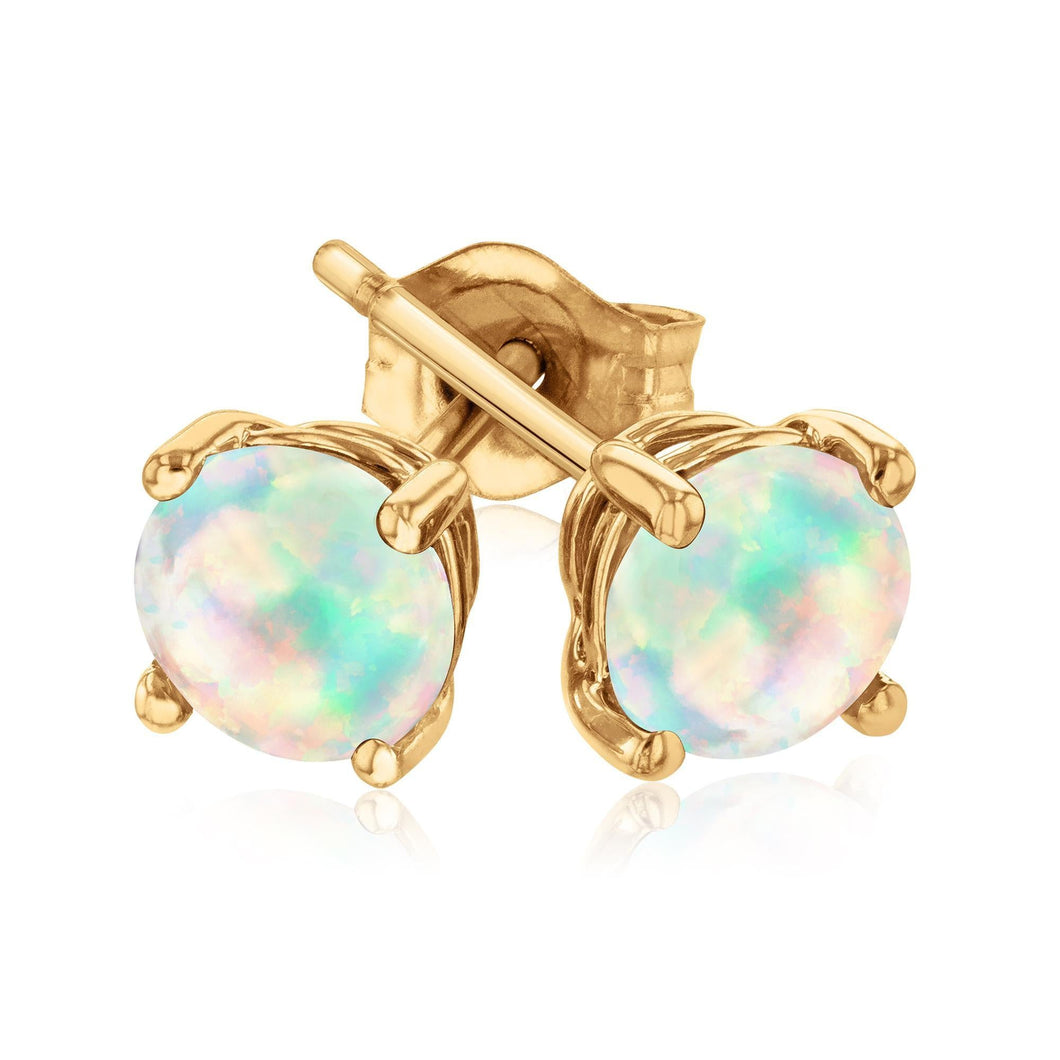Round Opal Yellow Gold Solitaire Stud Earrings