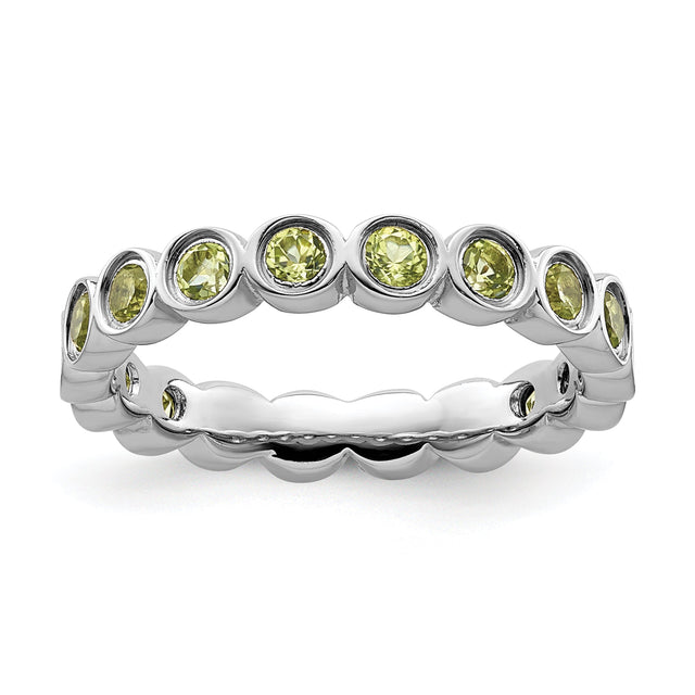 Round Peridot Sterling Silver Stackable Ring - Size 6