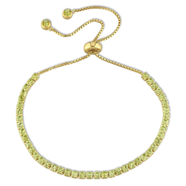 Round Peridot Tassel Bolo Bracelet in Gold Tone
