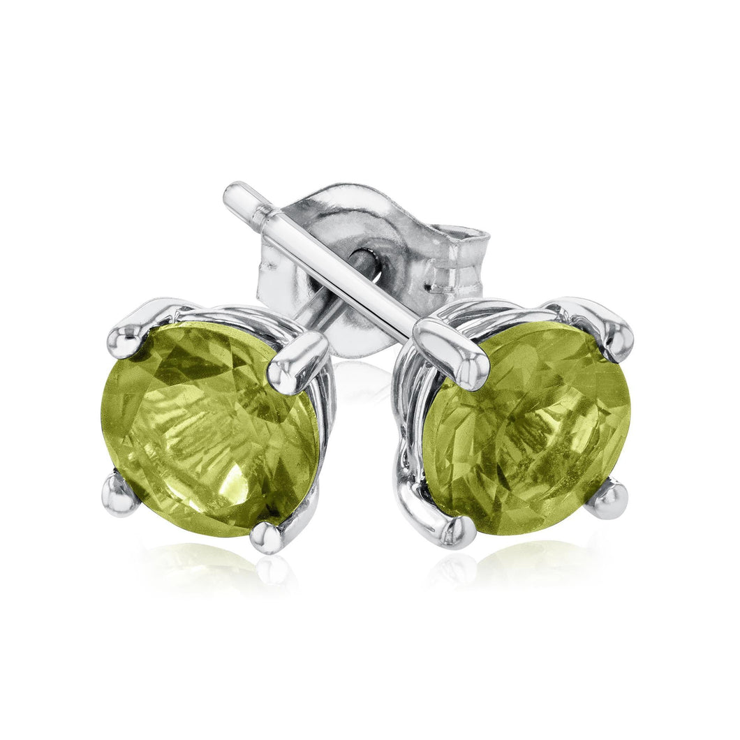 Round Peridot White Gold Solitaire Stud Earrings