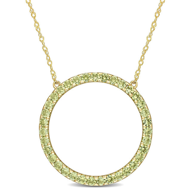 Round Peridot Yellow Gold Pendant Necklace