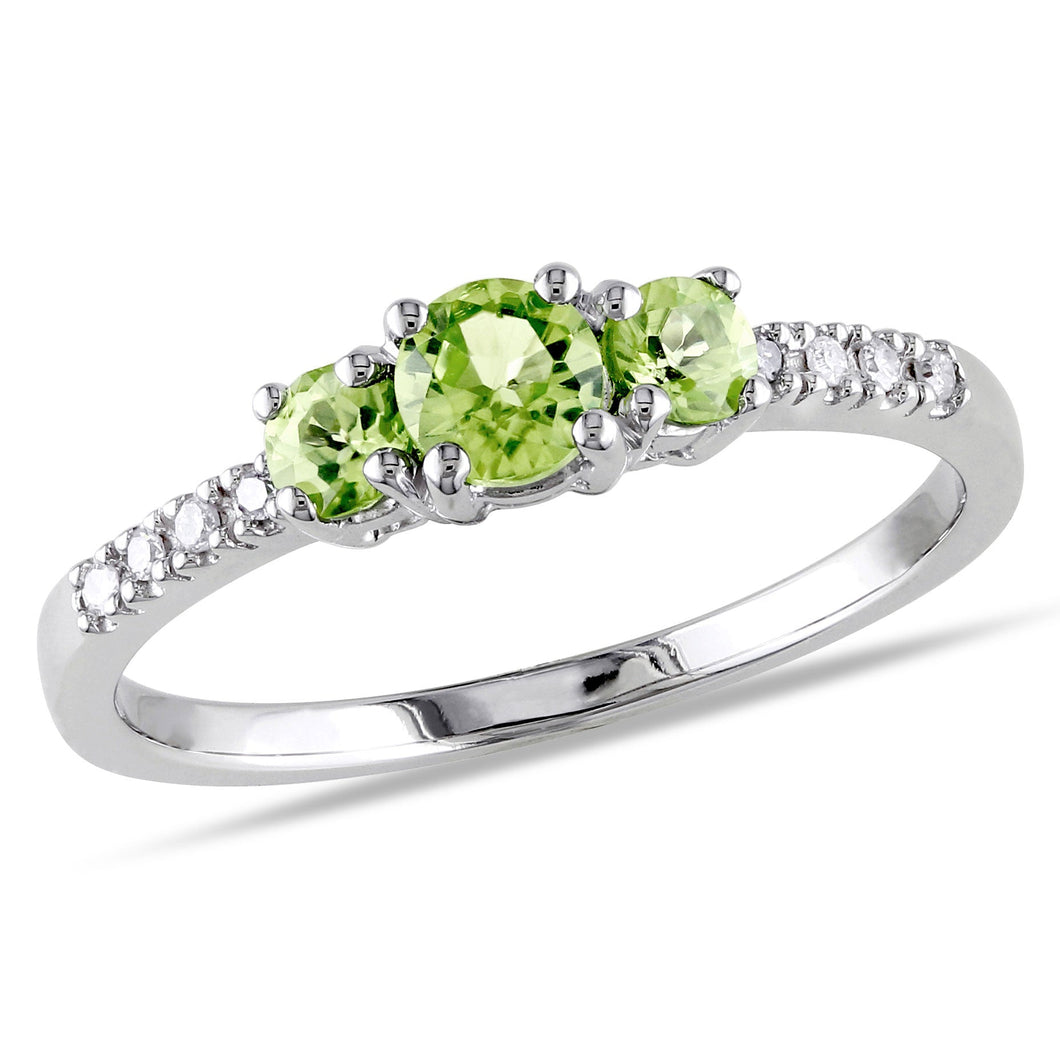 Round Peridot and 1/20ctw Diamond White Gold Ring - Size 5