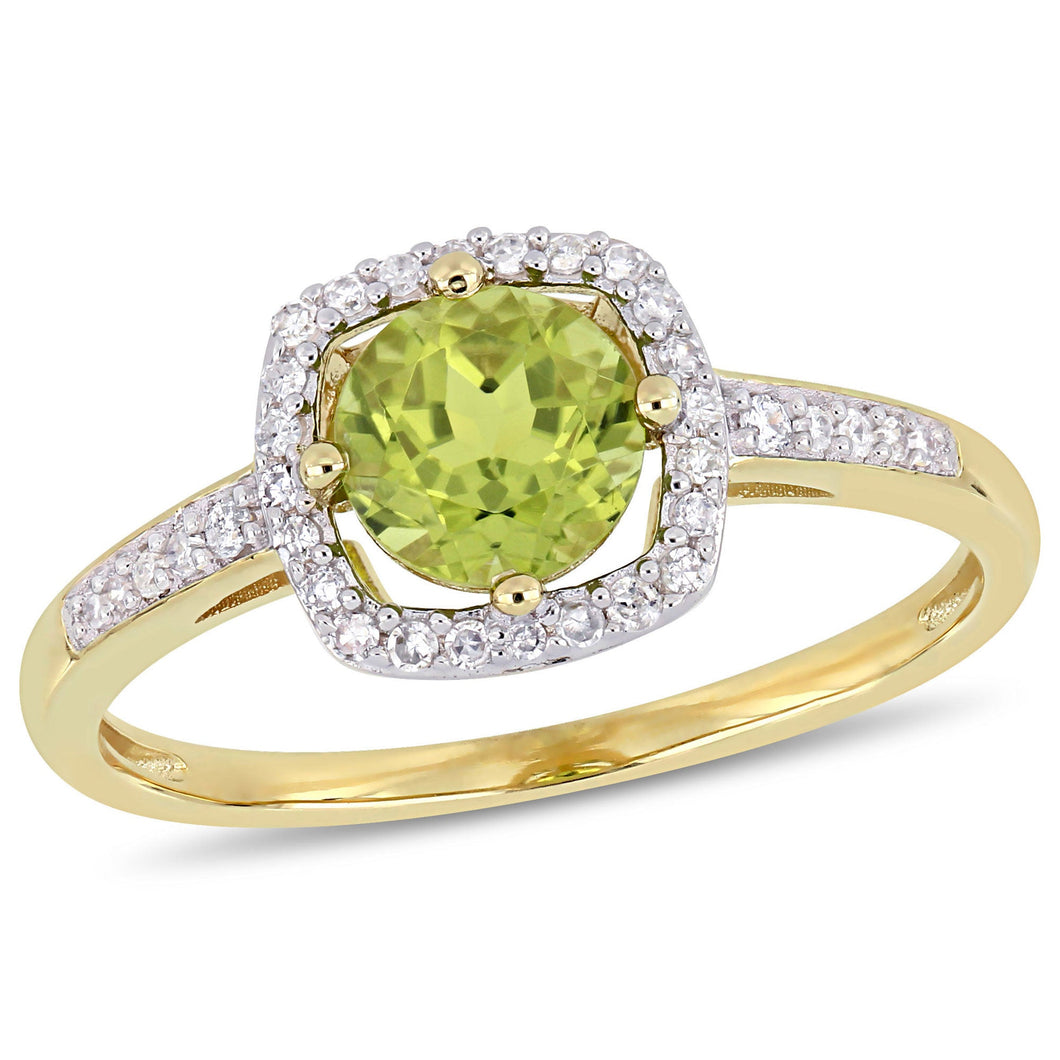 Round Peridot and 1/7ctw Diamond Yellow Gold Ring - Size 7