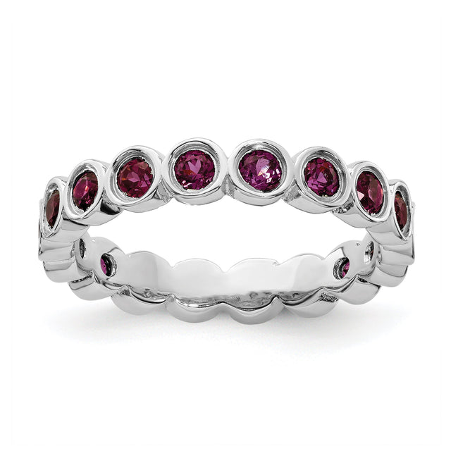 Round Rhodolite Garnet Sterling Silver Stackable Ring - Size 10