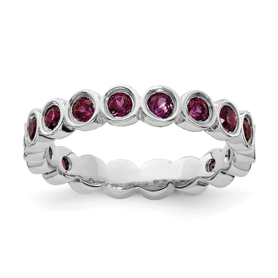 Round Rhodolite Garnet Sterling Silver Stackable Ring - Size 10