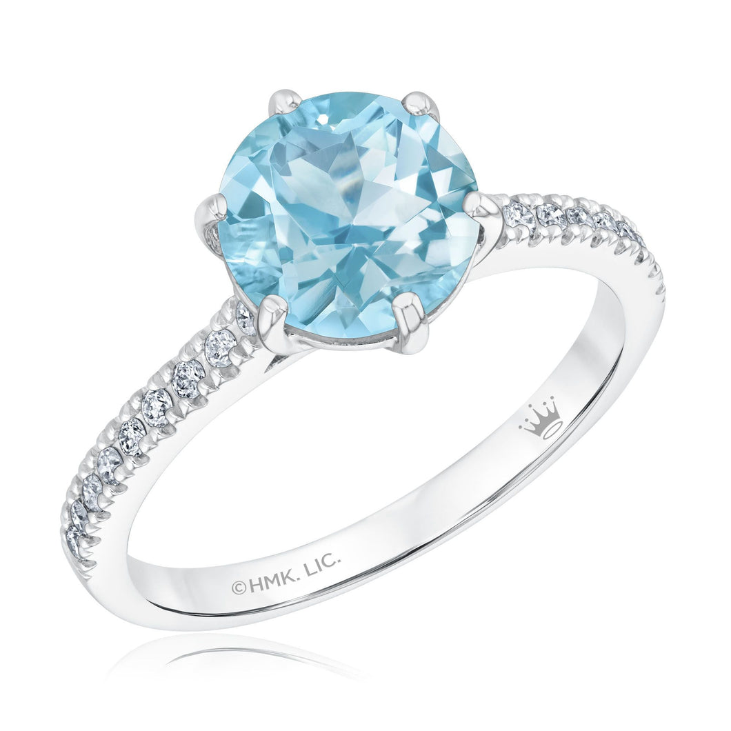 Round Sky Blue Topaz and Diamond Engagement Ring 1/6ctw