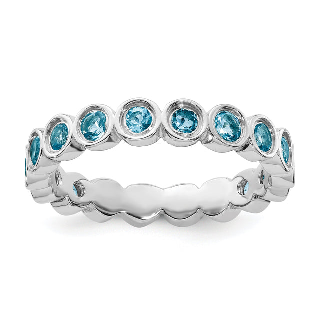 Round Swiss Blue Topaz Sterling Silver Stackable Ring - Size 10