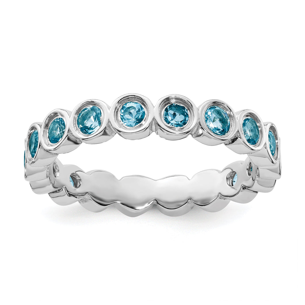 Round Swiss Blue Topaz Sterling Silver Stackable Ring - Size 10