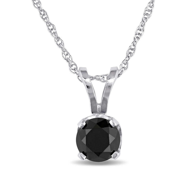 Round Treated Black Diamond Solitaire Pendant Necklace 1/2ct