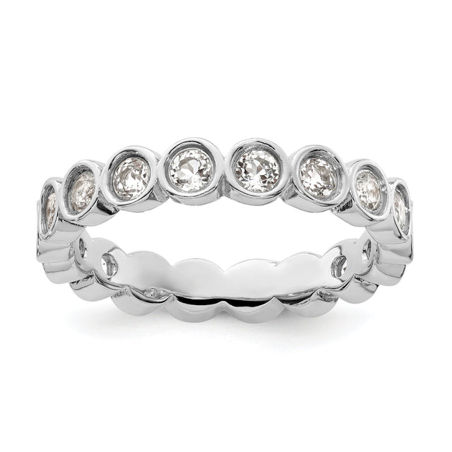 Round White Topaz Sterling Silver Stackable Ring - Size 10