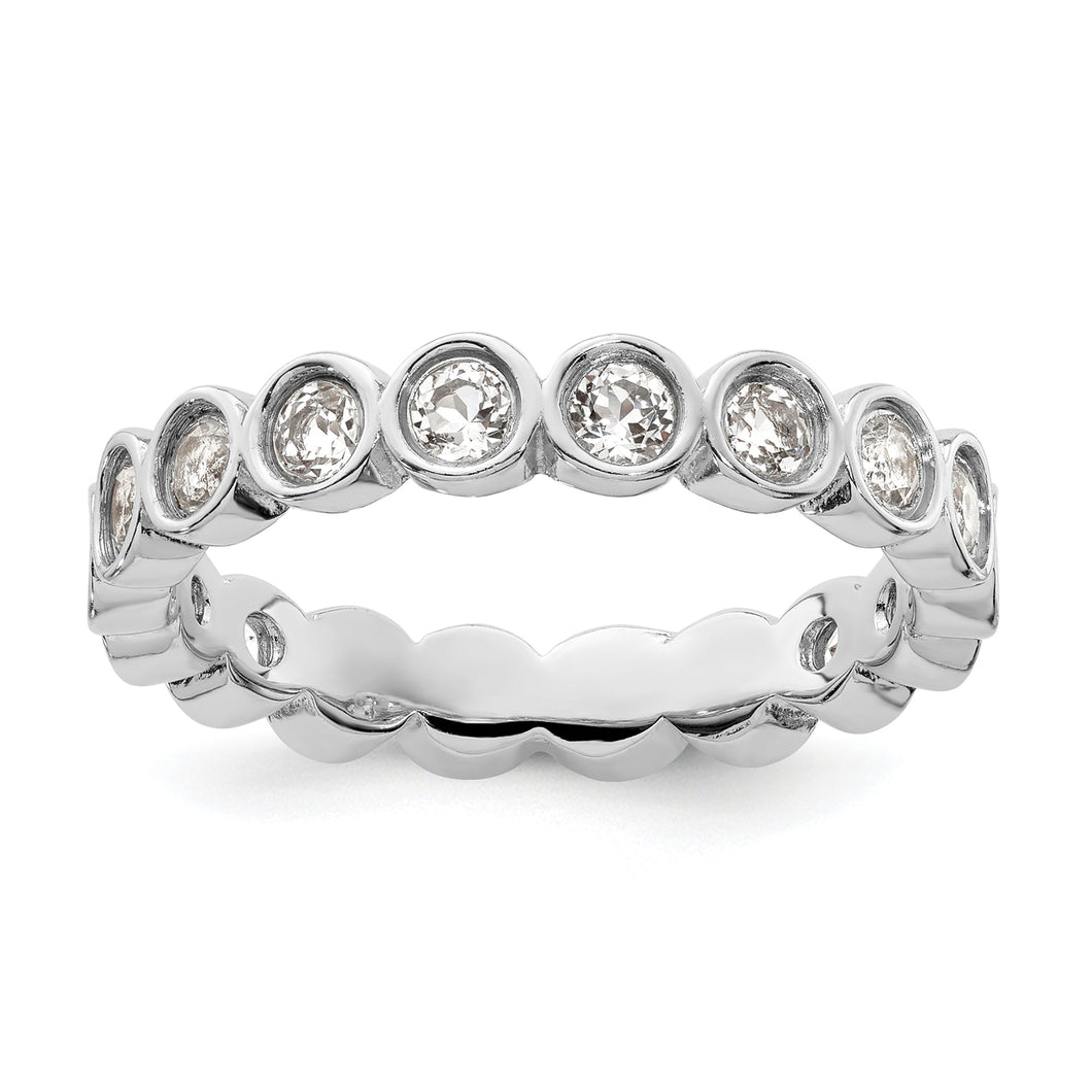 Round White Topaz Sterling Silver Stackable Ring - Size 10