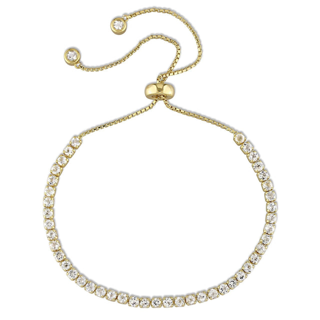 Round White Topaz Tassel Bolo Bracelet in Gold Tone