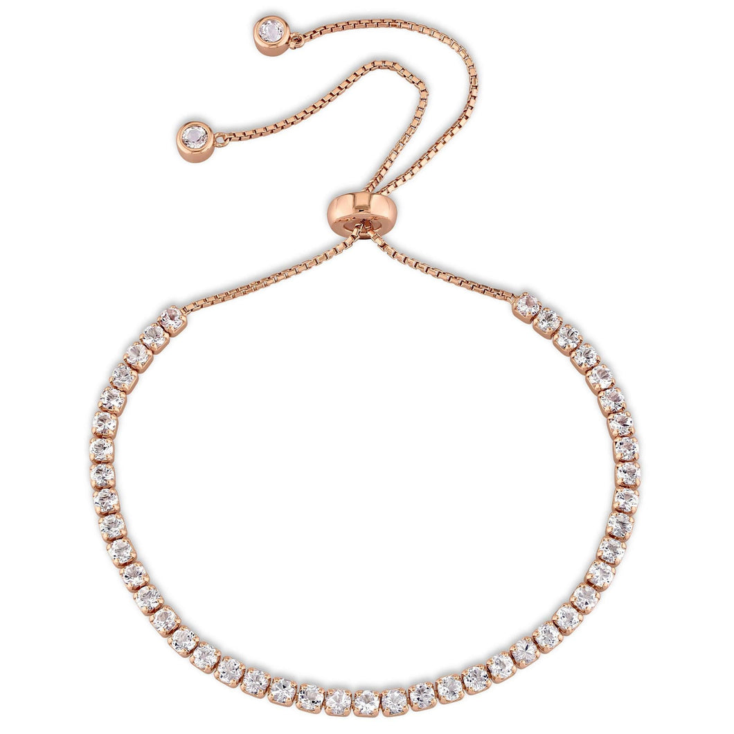 Round White Topaz Tassel Bolo Bracelet in Rose Tone