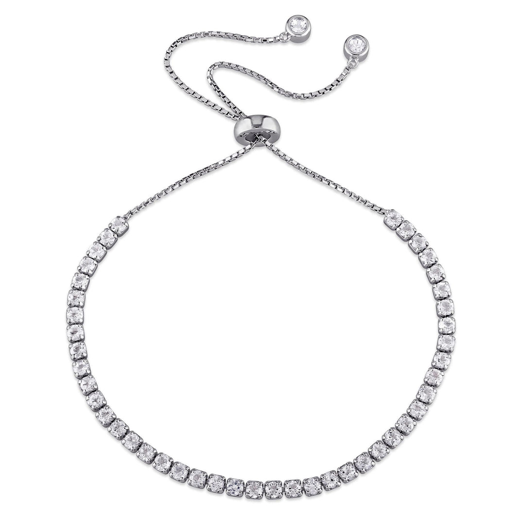 Round White Topaz Tassel Bolo Bracelet in Sterling Silver