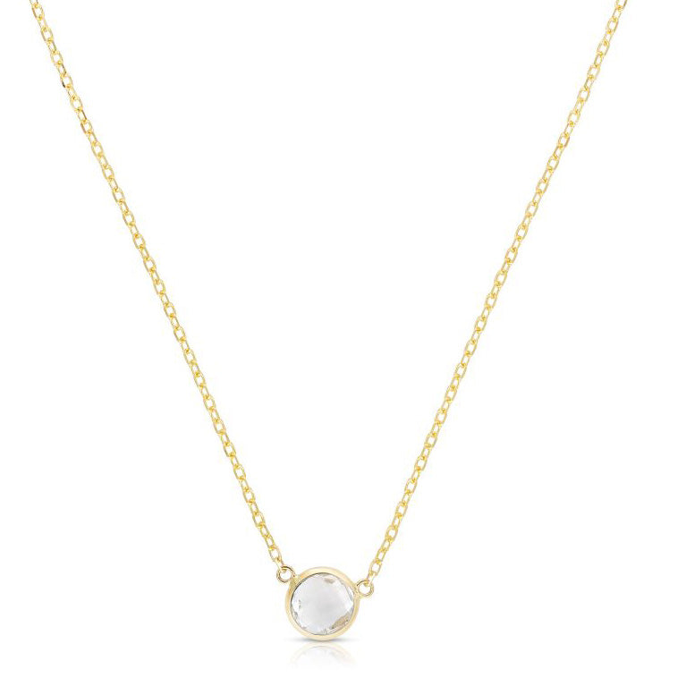 Round White Topaz and Yellow Gold Necklace