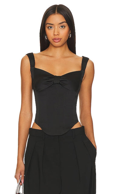 Rozie Corsets Draped Satin Corset Top in Black - Rozie Corsets - Haut corset drapé en satin noir - Rozie Corsets 黑色垂褶缎面紧身胸衣上衣 - Rozie Corsets Drapiertes Satin-Korsettoberteil in Schwarz - Rozie Corsets 드레이프 새틴 코르셋 탑 블랙 색상 - Rozie Corsets Top corsetto in raso drappeggiato in nero