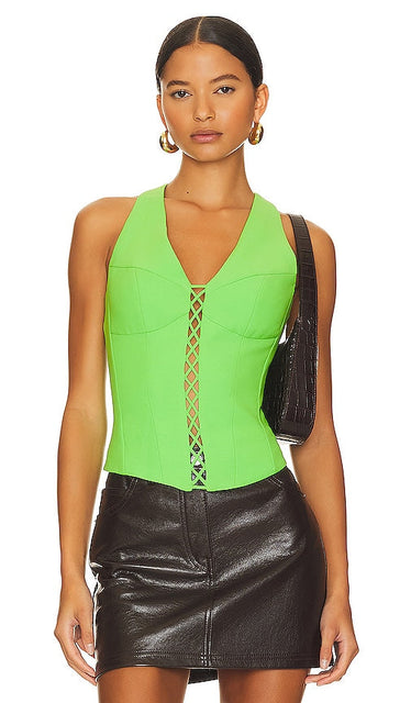 Rozie Corsets Lace Up Corset Top in Green - Rozie Corsets - Haut corset à lacets en vert - Rozie Corsets 绿色系带紧身胸衣 - Rozie Corsets Schnür-Korsett-Oberteil in Grün - Rozie Corsets 레이스업 코르셋 탑 - Top corsetto con lacci Rozie Corsets in verde