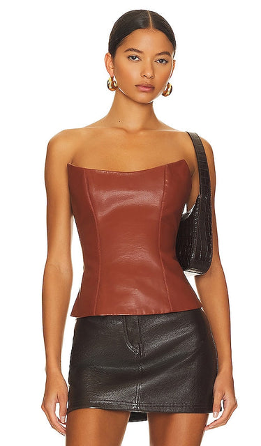 Rozie Corsets Leather Corset Top in Brown - Rozie Corsets - Haut corset en cuir marron - Rozie Corsets 棕色皮革紧身胸衣 - Rozie Corsets Lederkorsettoberteil in Braun - Rozie Corsets 가죽 코르셋 탑브라운 색상 - Top corsetto in pelle Rozie Corsets in marrone
