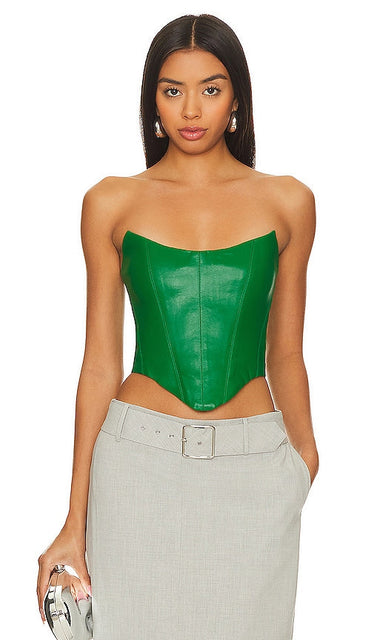 Rozie Corsets Leather Corset Top in Green - Rozie Corsets - Haut corset en cuir vert - Rozie Corsets 绿色皮革紧身胸衣 - Rozie Corsets Lederkorsettoberteil in Grün - Rozie Corsets 가죽 코르셋 탑 - Top corsetto in pelle Rozie Corsets in verde