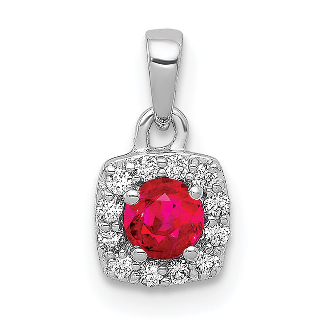 Ruby and 1/10ctw Diamond Halo White Gold Pendant