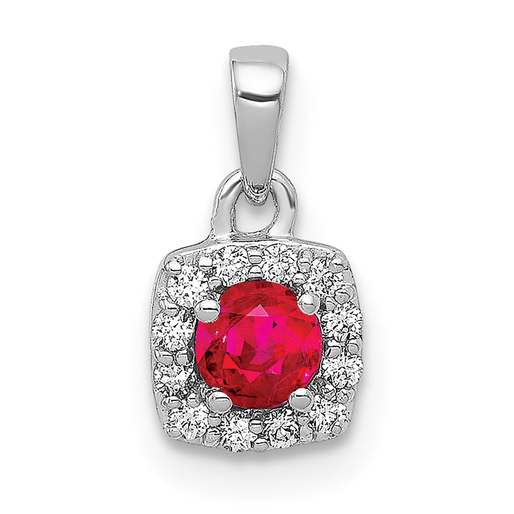 Ruby and 1/10ctw Diamond Halo White Gold Pendant