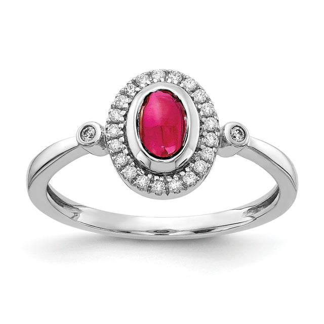 Ruby and 1/10ctw Diamond Halo White Gold Ring | Size 5