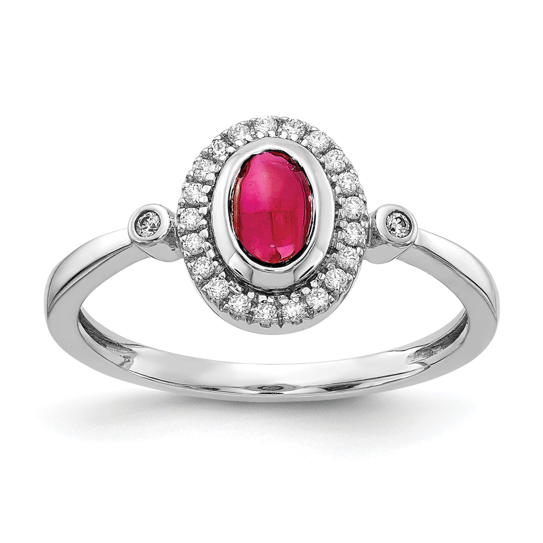 Ruby and 1/10ctw Diamond Halo White Gold Ring | Size 5