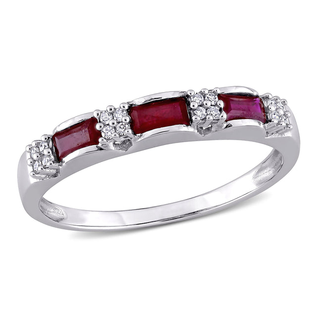 Ruby and 1/15ctw Diamond White Gold Stackable Ring | Size 4.5