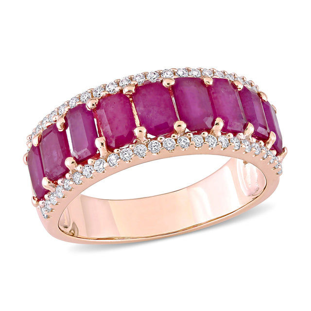 Ruby and 1/3ctw Diamond Rose Gold Anniversary Ring - Size 5