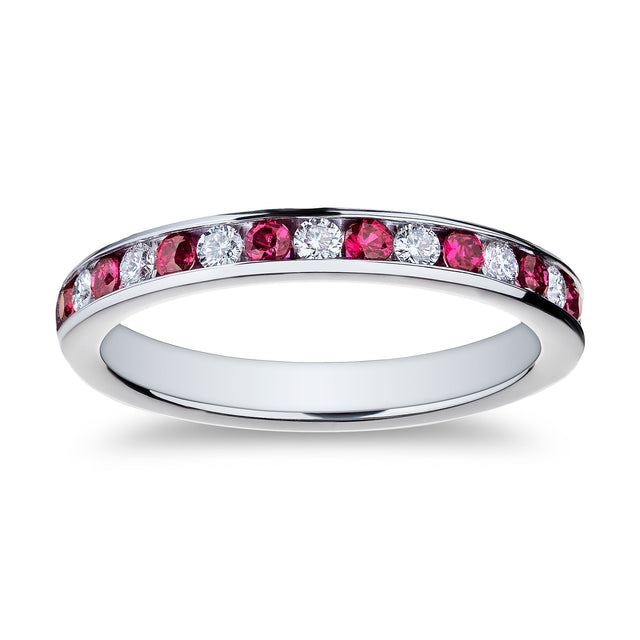 Ruby and 1/5ctw Diamond Platinum Wedding Band