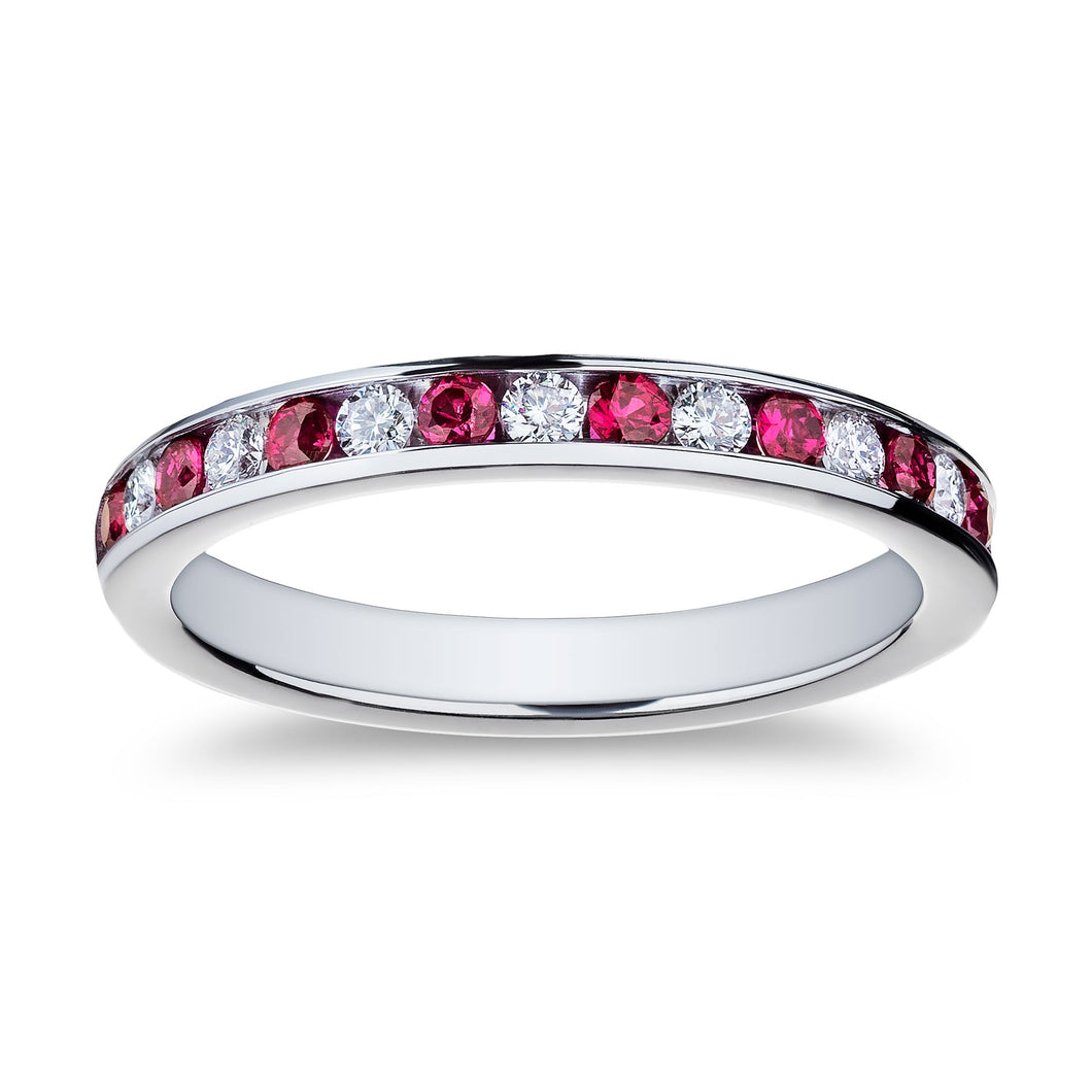 Ruby and 1/5ctw Diamond Platinum Wedding Band