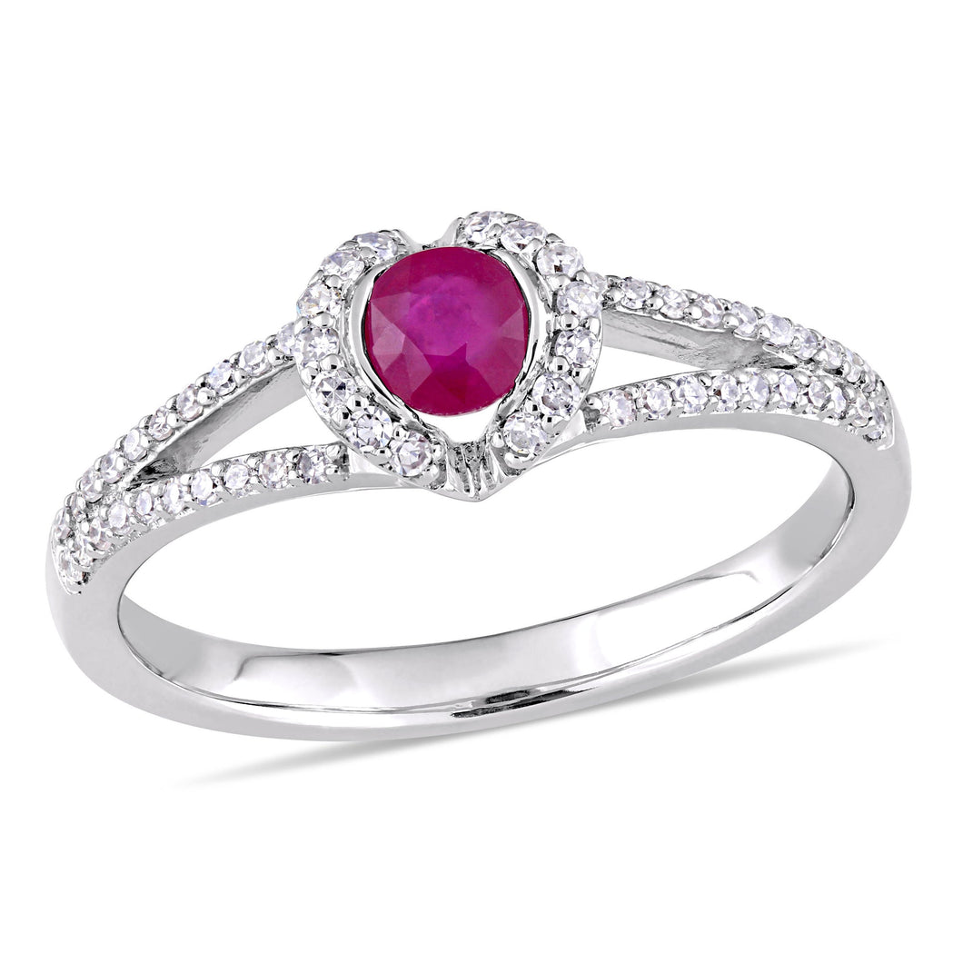 Ruby and 1/5ctw Diamond White Gold Halo Ring - Size 5
