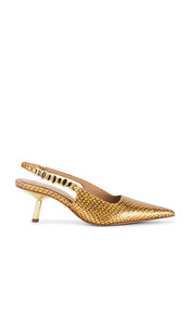 Sam Edelman Baker Heel in Metallic Gold | Medallion Gold Sling Back Heels for Women
