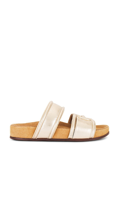 Sam Edelman Rowan Slide in Metallic Gold | Gold Leaf Slides for Women