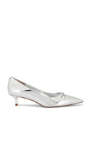 Sam Edelman Kaya Mini Heel in Metallic Silver, grey | Soft Silver Pump Heels for Women