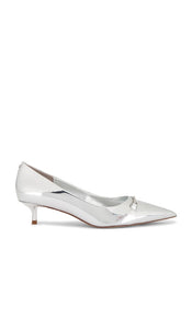 Sam Edelman Kaya Mini Heel in Metallic Silver, grey | Soft Silver Pump Heels for Women