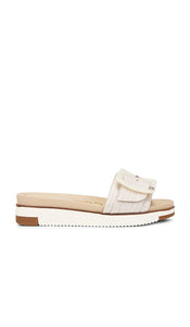 Sam Edelman Ariane Sandal in White | Silver Flat Sandals for Women