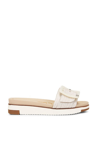 Sam Edelman Ariane Sandal in White | Silver Flat Sandals for Women