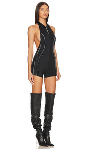 SAMI MIRO VINTAGE Open Seam Low Back Romper in Black