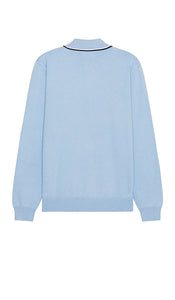SATURDAYS NYC Saji Zip Polo Sweater in Baby Blue