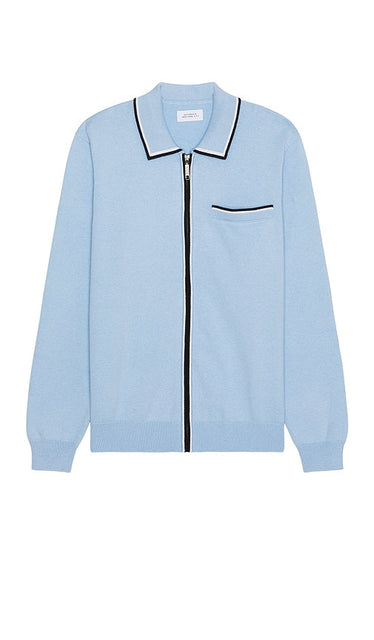SATURDAYS NYC Saji Zip Polo Sweater in Baby Blue - SAMEDIS NYC - Pull polo zippé Saji en bleu bébé - SATURDAYS NYC Saji 淡蓝色拉链 Polo 毛衣 - SATURDAYS NYC Saji Polopullover mit Reißverschluss in Babyblau - SATURDAYS NYC Saji 지퍼 폴로 스웨터베이비 블루 색상 - Maglione polo con zip Saturdays NYC Saji in celeste