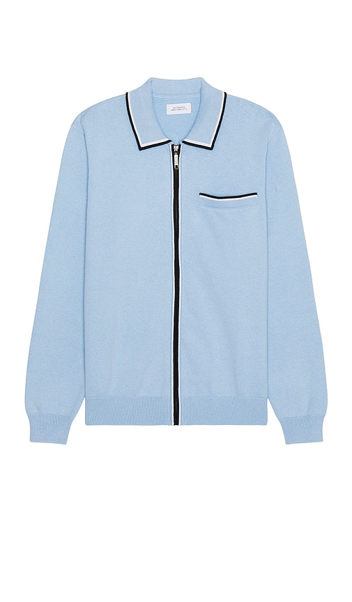 SATURDAYS NYC Saji Zip Polo Sweater in Baby Blue - SAMEDIS NYC - Pull polo zippé Saji en bleu bébé - SATURDAYS NYC Saji 淡蓝色拉链 Polo 毛衣 - SATURDAYS NYC Saji Polopullover mit Reißverschluss in Babyblau - SATURDAYS NYC Saji 지퍼 폴로 스웨터베이비 블루 색상 - Maglione polo con zip Saturdays NYC Saji in celeste