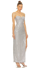 SAU LEE Opal Gown in Metallic Silver